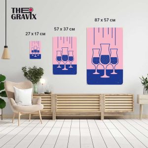 Деревянные Постеры "Розовые бокалы и бутылка" 2 шт
