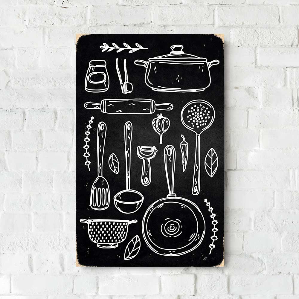 Деревянный Постер "Рисунок Посуды"