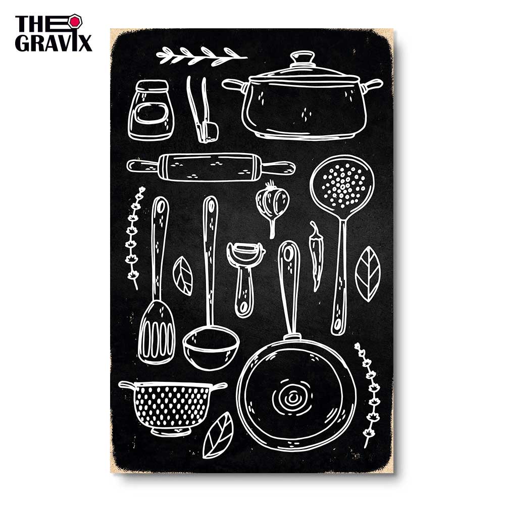 Деревянный Постер "Рисунок Посуды"