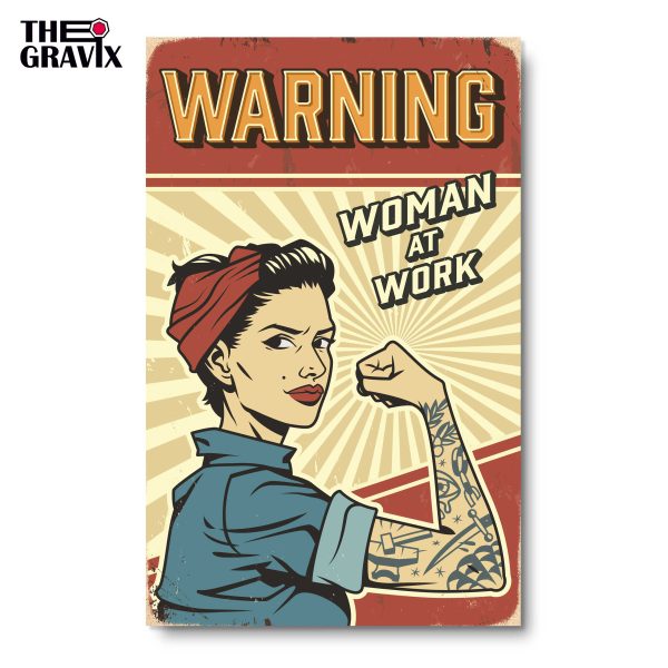 Деревянный Постер "WARNING, WOMAN AT WORK"