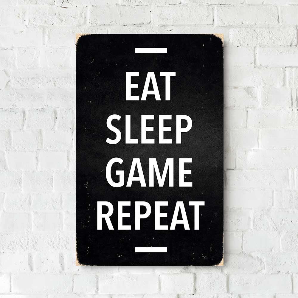 Деревянный Постер "EAT SLEEP GAME REPEAT"