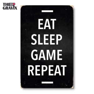 Деревянный Постер "EAT SLEEP GAME REPEAT"