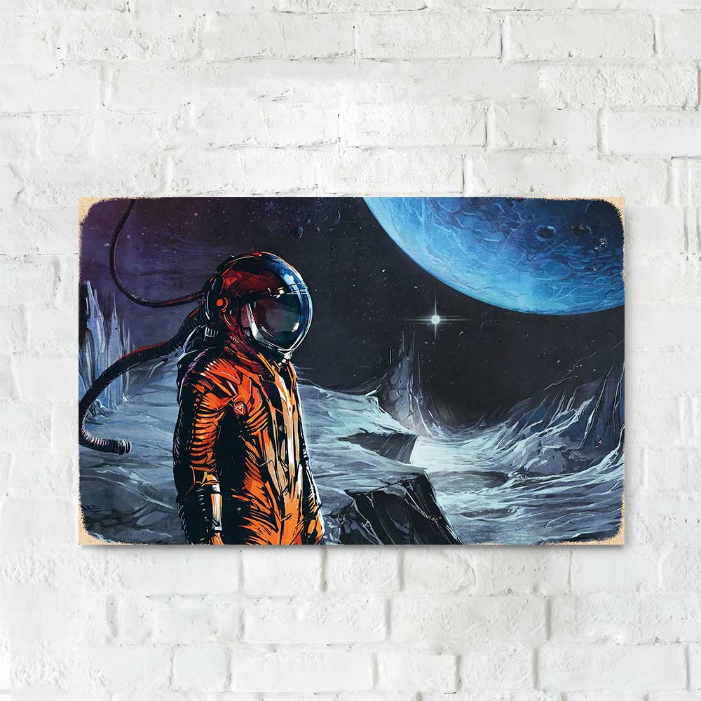 Дерев'яний Постер "Космонавт на Місяці"