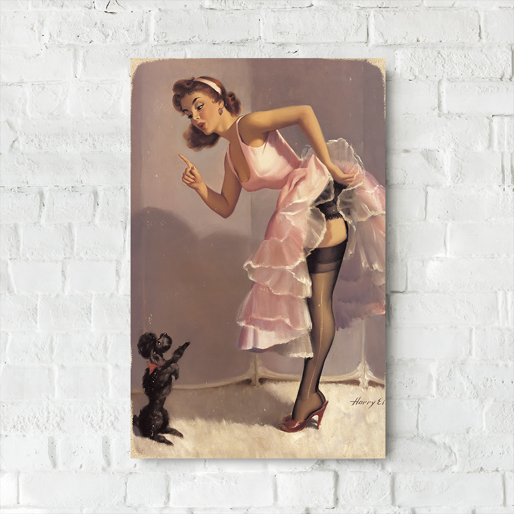 Дерев'яний Постер "Pin Up Дівчина дресирує собачку"