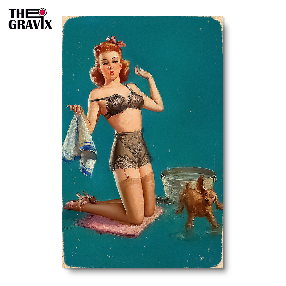Дерев'яний Постер "Pin Up Дівчина миє підлогу"