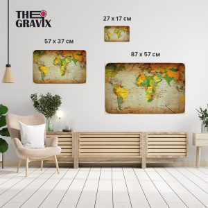 Деревянный Постер "Ретро Карта Мира"