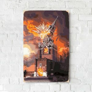 Деревянный Постер "Салют Победы - разрушенный кремль"