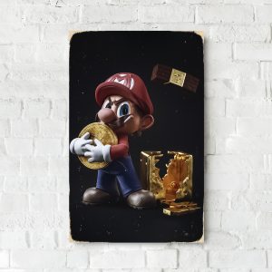Деревянный Постер "Марио с Bitcoin"