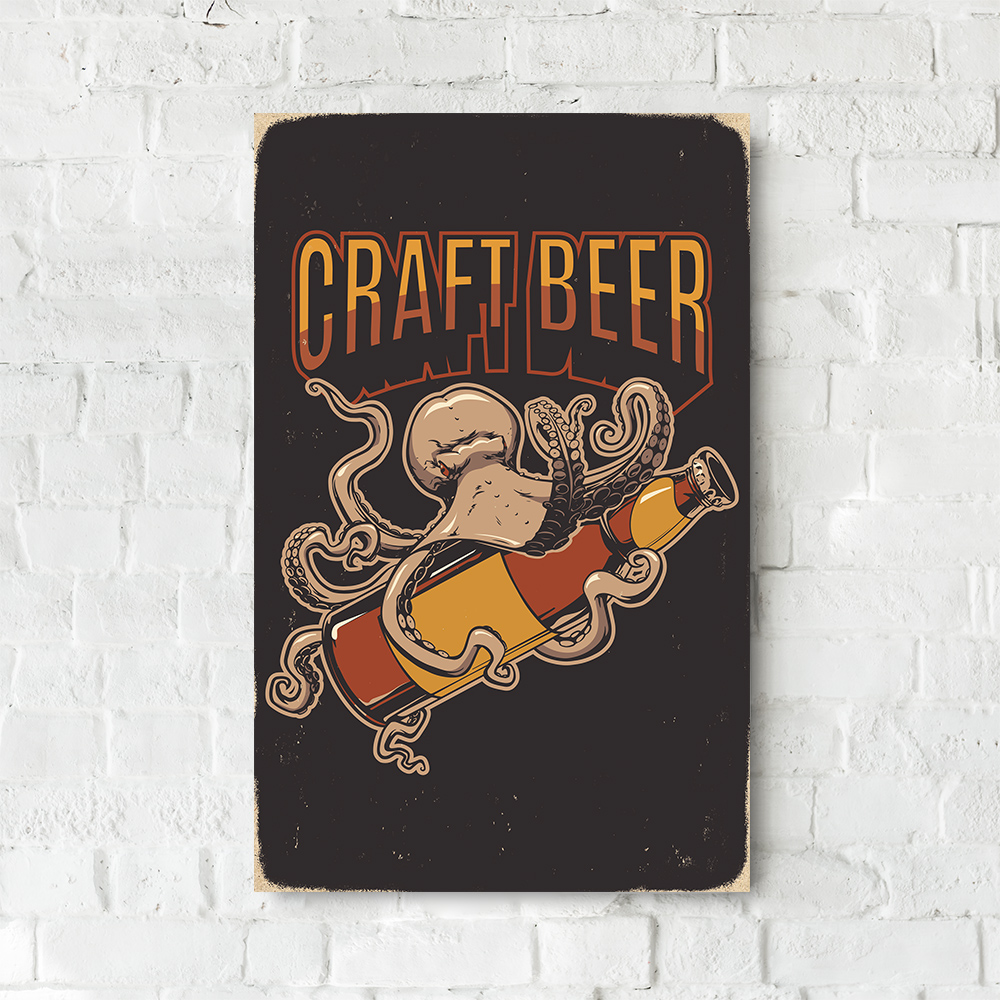 Деревянный Постер "Craft Beer Octopus"